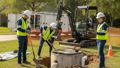 Septic repair technician servicing Boulder, CO home plumbing system on site