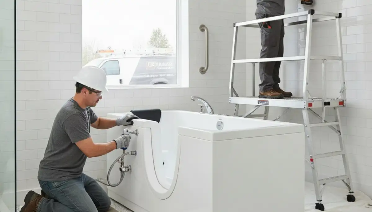 Boulder, CO plumber installing walk-in tub for safer home bathing