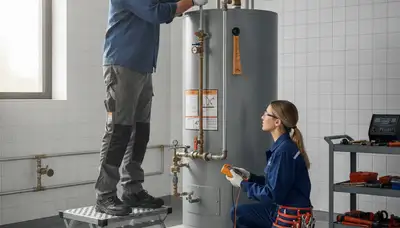 Boulder, CO plumber repairing a water heater for fast home service in cold weather